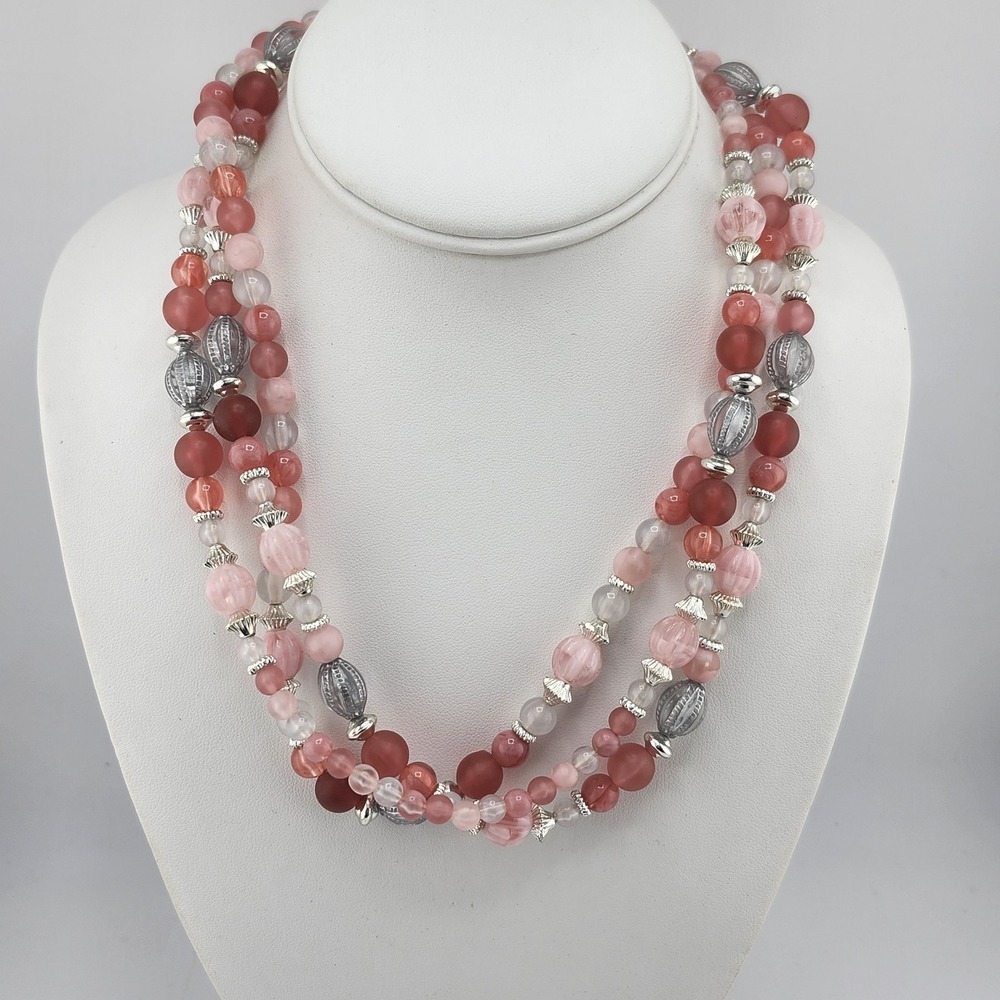 Pink And Silver Tone Multistrand Necklace